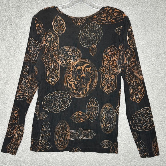 Chicos Travelers Art‎ to Wear Top Long Sleeve Brown Black Casual Y2K Travel - Picture 3 of 10